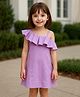 KIDSDEW Scuba Knit  One Shoulder Frill Detailed A Line Dress - Purple