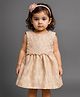 KIDSDEW Jacquard Woven Sleeveless Floral Designed   Dress - Peach
