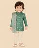 ETHNIKS NEURON Chanderi Woven Full Sleeves Floral Foil Printed Kurta Pyjama Set With Dupatta - Green
