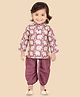 ETHNIKS NEURON Cotton Blend Woven Full Sleeves Elephant Printed Kurta Dhoti Set - Mauve