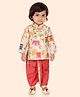 ETHNIKS NEURON Cotton Blend Woven Full Sleeves Elephant Printed Kurta Dhoti Set - Carrot