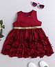 Many frocks & Satin Woven Sleeveless Floral Applique Detailed Dress - Maroon