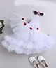 Many frocks & Net Woven  Sleeveless Rose Applique & Ruffle Detailed Dress - White