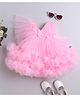 Many frocks & Net Woven Sleeveless Rose Applique & Ruffle Detailed Dress - Pink