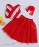 Many frocks & Net Satin Woven Sleeveless Pleated & Bird Patch Detailed Lehenga  Choli With Dupatta - Red