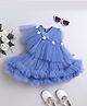 Many frocks & Net Woven Sleeveless Rose Applique & Ruffle Detailed Dress - Blue