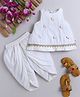 Many frocks & Rayon Woven Sleeveless Rose And Lace Embellished Ethnic Dhoti Kurta - Cream