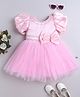 Many frocks & Satin Woven  Balloon Sleeves Pearl Embellished Dress - Pink