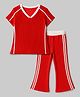 OLLINGTON ST. Cotton Knit Rib Half Sleeves Top & Trouser Set with Tape Detailing - Red