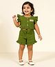 Lagorii Cotton Blend Woven Frill Sleeves Rack Text Patch Detailed Top & Shorts Set - Olive Green