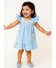 Lagorii Cotton Woven Flutter Sleeves Floral Applique Detailed Dress - Blue