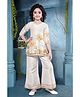 Lagorii Silk Woven Three Fourth Sleeves Floral Printed & Sequins Embellished Kurti With Palazzo Set - Beige & Yellow