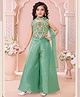 Lagorii Organza Woven Sleeveless Floral Embroidered & Beads Embellished Top Palazzo With Dupatta Set - Green