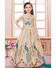 Lagorii Silk Woven Sleeveless Peacock & Floral Embroidered Lehenga Choli With Dupatta Set - Cream