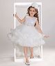 Lagorii Net Woven Sleeveless   Bow Applique & Ruffle Detailed Sequins Embellished High Low Dress - White