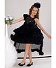Lagorii Net Woven Sleeveless Bow Detailed & Sequin Embellished With High Low Ruffle Dress - Black