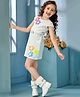 Lagorii Cotton Woven Half Sleeves Floral Printed & Bow Applique Detailed Dress - White