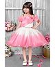Lagorii Organza Woven Cold  Shoulder Bow Applique Ombre Dress - Pink