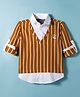 Dapper Dudes Full Sleeves Striped Tee With Attached Shirt - Mustard