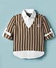 Dapper Dudes Full Sleeves Striped Tee With Attached Shirt - Khaki