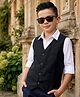 Pine Kids Cotton Woven Full Sleeves Solid Party Shirt With Waistcoat - Black