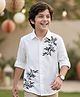 Pine Kids Cotton Woven Full Sleeves Party Shirt With Leaf Print - White