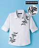Pine Kids Cotton Woven Full Sleeves Party Shirt With Leaf Print - White