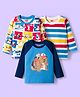 Babyhug 100% Cotton Knit Full Raglan Sleeves T-Shirts with Stripes & Animal Print Pack of 3 - White & Blue