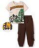 OLLINGTON ST. Cotton Knit Half Sleeves Adventurous Text Printed  T-Shirt & Joggers Set - White & Brown