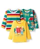 Babyhug 100% Cotton Knit Full Sleeves T-Shirts with Stripes & Animal Print Pack of 3 - Green & Yellow