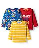 Babyhug 100% Cotton Knit Full Sleeves T-Shirts with Stripes & Animal Print Pack of 3 - Blue Red & Yellow