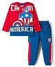 Babyhug Marvel Single Jersey Knit Full Sleeves T-Shirt & Trackpant Set with Captain America Graphic & Badge Detailing - Red & Blue