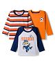 Babyhug 100% Cotton Knit Full Raglan Sleeves T-Shirts with Stripes & Animal Print Pack of 3 - Orange & Navy Blue
