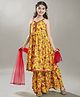Bitiya By Bhama Cotton Woven Sleeveless Floral Printed Flared Kurta Sharara Set With Dupatta - Yellow