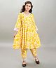 Bitiya By Bhama Cotton Woven Three Fourth Sleeves Floral Printed Flared Kurta  Pant Set - Yellow