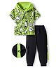 OLLINGTON ST. 100% Cotton Knit Half Sleeves Skate Board Printed Hooded T-Shirt & Joggers Set - Limegreen & Black