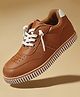 Toothless Perforated Lace Up Shoes - Tan