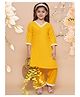 MODISH COUTURE Cotton Blend Woven Three Fourth Sleeves Gota Lace Embellished Kurti Palazzo Set - Musterd
