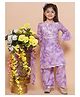 MODISH COUTURE Cotton Woven Three Fourth Bell Sleeves Marble Printed & Gota Lace Embellished Kurti Palazzo Set - Purple