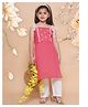 MODISH COUTURE Cotton Blend Woven Sleeveless Floral Embroidered Kurti Palazzo - Peach & White