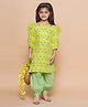 MODISH COUTURE Cotton Woven Three Fourth Puffed Sleeves Floral Printed & Gota Lace Embellished Kurti Salwar Set - Neon Green