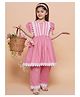 MODISH COUTURE Cotton Woven Half Puffed Sleeves Floral Lace Embellished Kurti Palazzo Set - Baby Pink