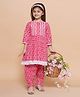 MODISH COUTURE Cotton Woven Three Fourth Sleeves Ikat Printed & Lace Embellished Kurti Salwar Set - Pink