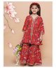 MODISH COUTURE Cotton Woven Three Fourth Sleeves Floral Printed & Gota Lace Embellished Kurti Sharara Set - Red