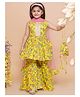 MODISH COUTURE Cotton Woven Sleeveless Floral Printed & Gota Lace Embellished Kurti Sharara With Dupatta & Potli Bag Set - Yellow & Pink