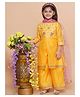 MODISH COUTURE Chanderi Woven Three Fourth Sleeves Floral Embroidered & Sequins Embellished Kurti Pant With Dupatta Set - Musterd & Pink