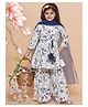 MODISH COUTURE Cotton Woven Three Fourth Sleeves Floral Printed & Gota Lace Embellished Kurti Sharara With Dupatta Set - White & Blue