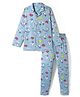 CUCUMBER Sinker Woven Full Sleeves Night Suit With Animal Print - Light Blue