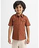 Nautinati Cotton Knit Half Sleeves Solid Shirt - Brown