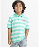 Nautinati Cotton Knit Half Sleeves Rugby Striped & Crab  Embroidered Polo Tee - Green & White